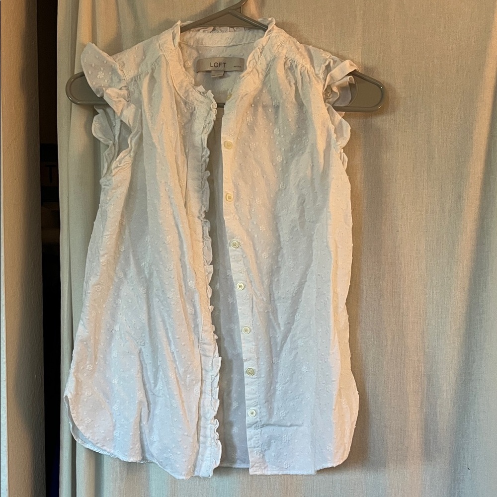 LOFT Ivory Button-Up Ruffle Top
